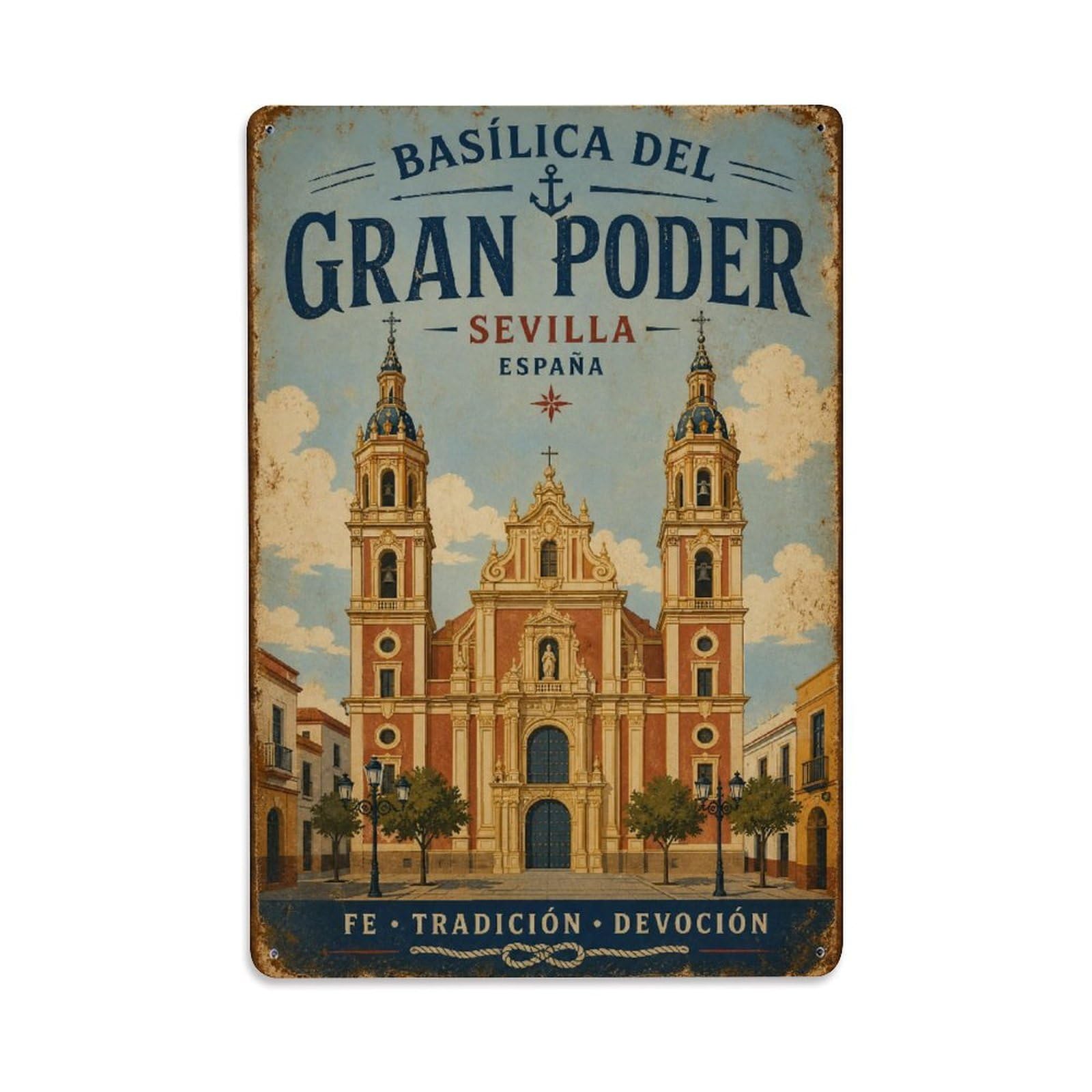 Huiyhb 8X12inch(20X30cm) Vintage Travel Basilica Jesus Gran Poder Seville Church Metal Tin Sign