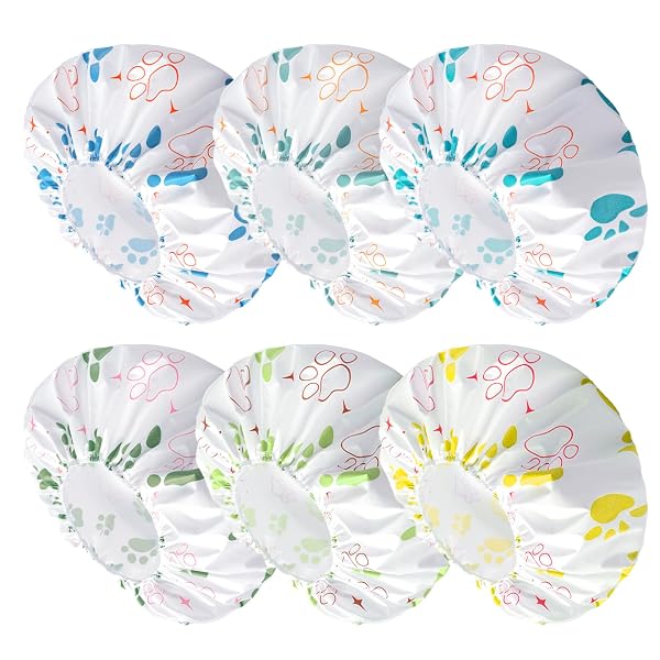 6 PCS Shower Caps for Women, Double Side Waterproof Bath Cap, Reusable Elastic Hair Caps for Shower, EVA Bathing Shower