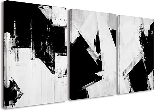 SWDRYUZ Arte de pared abstracto en blanco y negro, pintura negra con trazos texturizados, decoración de pared en blanco y negro para sala de estar,