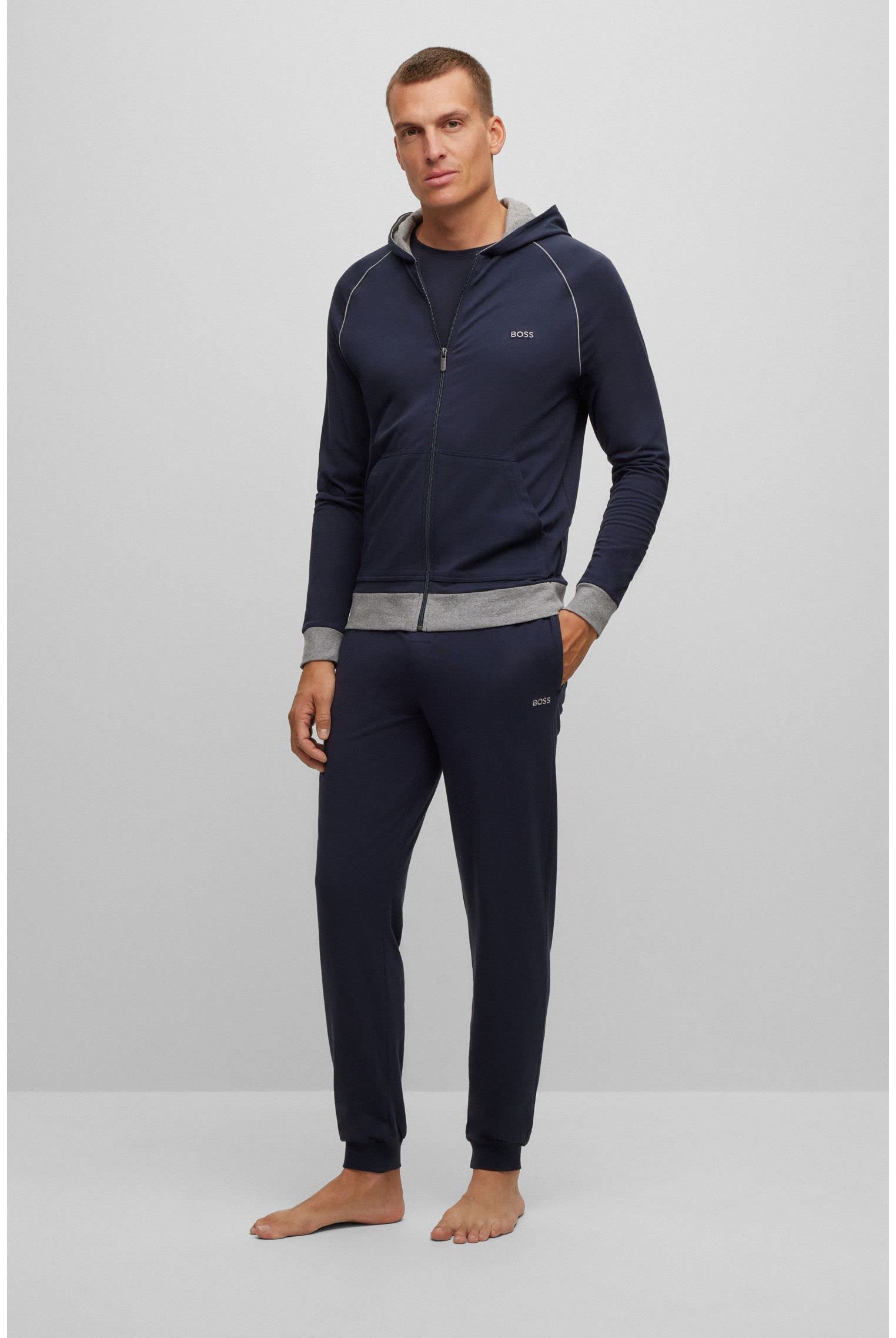 BOSS Herren Mix&Match Jacket H Jacke mit Kapuze aus Stretch-Baumwolle mit Paspeln und Logo