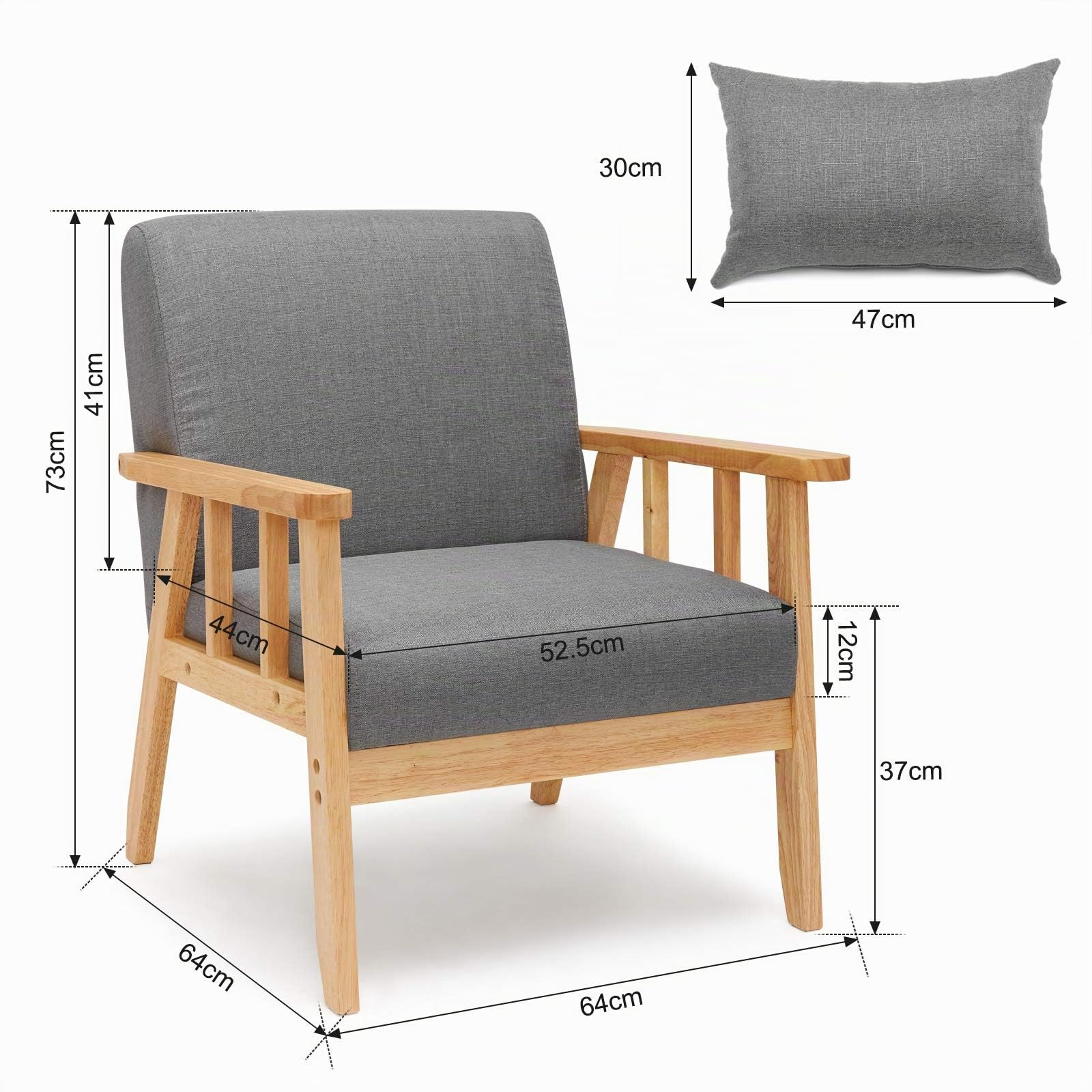 Mondeer Fauteuil de Salon,Fauteuil 1 Place en Tissu,Pieds en Bois Massif | Sofa avec Oreiller,Coussin Assise Rembourrée, Dossier Capitonné,Salon, Bureau, Chambre,Appartement,Rétro,Gris Foncé