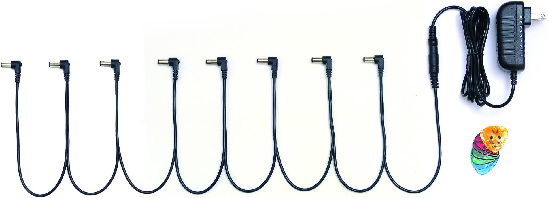 Moozikpro Power Adapter for Effect Pedals - 8 Way Daisy Chain - 9V DC 1A Tip Negative & FREE Guitar Picks
