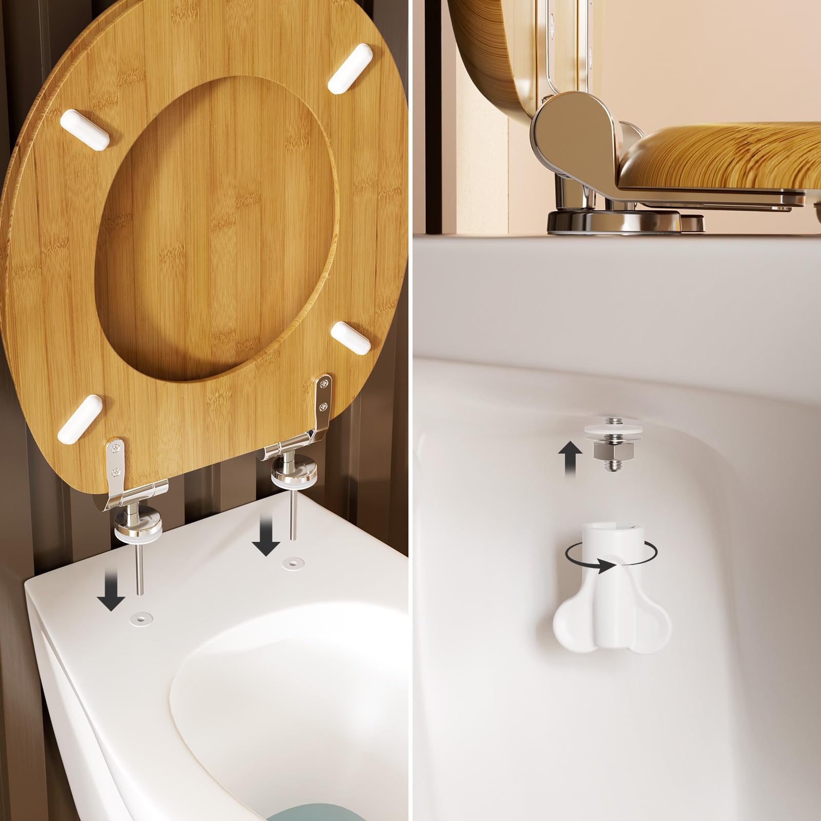 Deska sedesowa wolnoopadająca drewniana – deska sedesowa bambusowa deska sedesowa w kształcie litery O MDF antybakteryjna miękkie domykanie Softclose Toilet Seat maksymalne obciążenie 175 kg