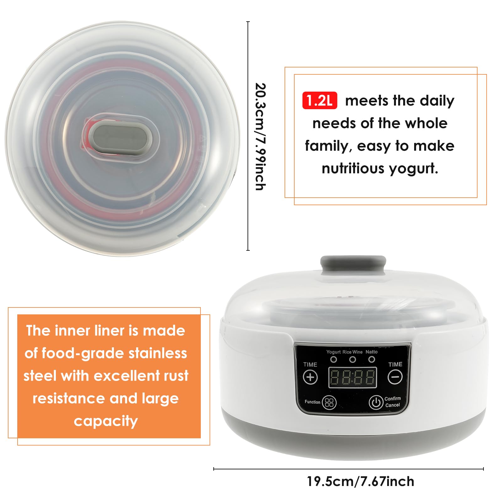 Hevtsde Auto Yogurt Maker Stainless Steel Electric Yogurt Machine Constant Temperature Fermentation Probiotic Yogurt Maker Intelligent Electric Yogurt Creator(White-American Rules-1)