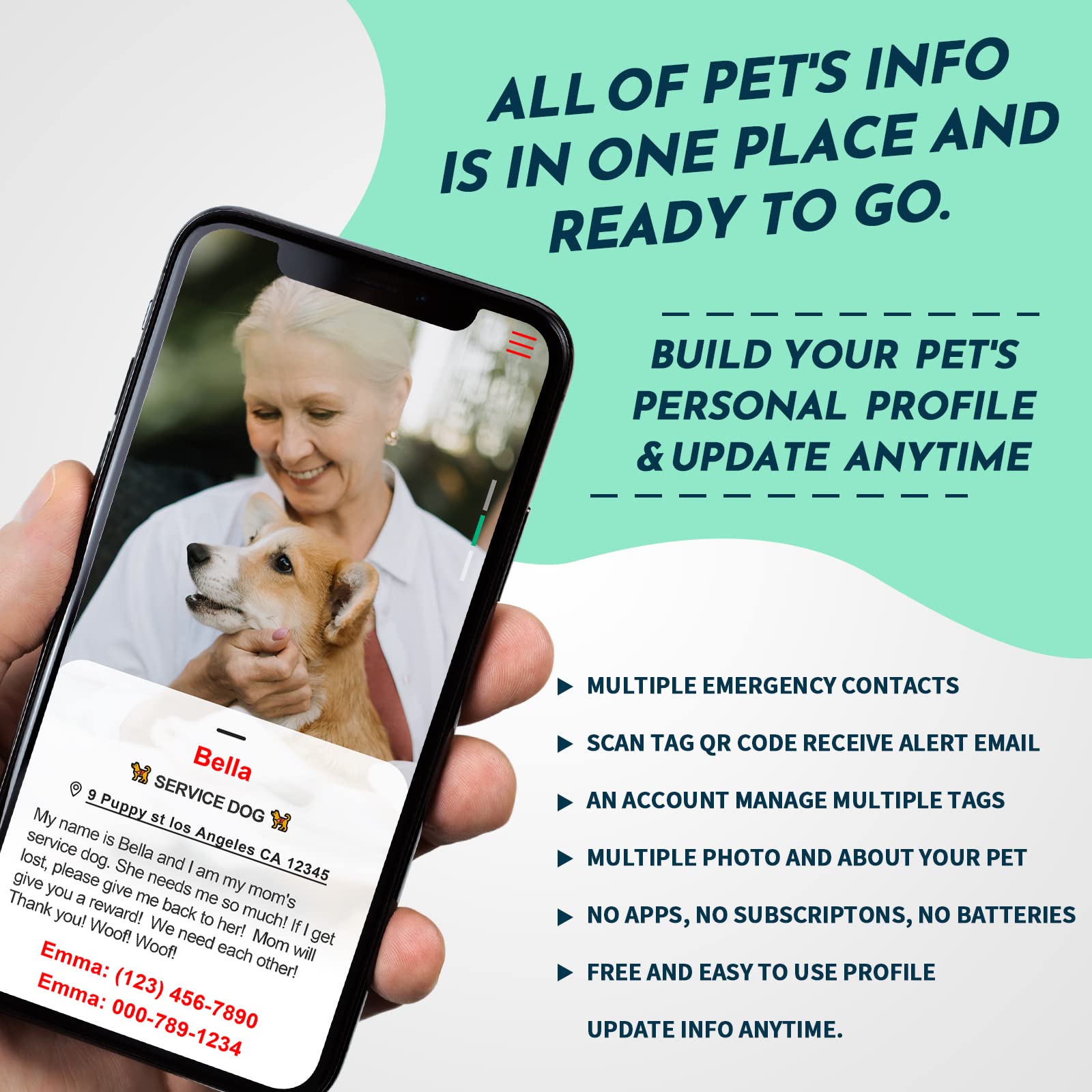 MYLUCKYTAG Médaille d'identification d'animal de service avec code QR | Profil en ligne et e-mail d'alerte de localisation | pour collier de chiens et chats