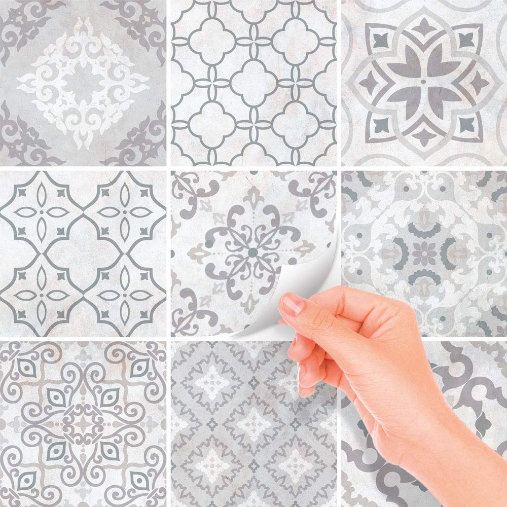 RE-COVERTILES - Adesivi per Piastrelle Bagno e Cucina 24 Pz 10x10 cm - PS00237 Decorazione murale in PVC impermeabile mattonelle mosaico stile cementine Azulejos