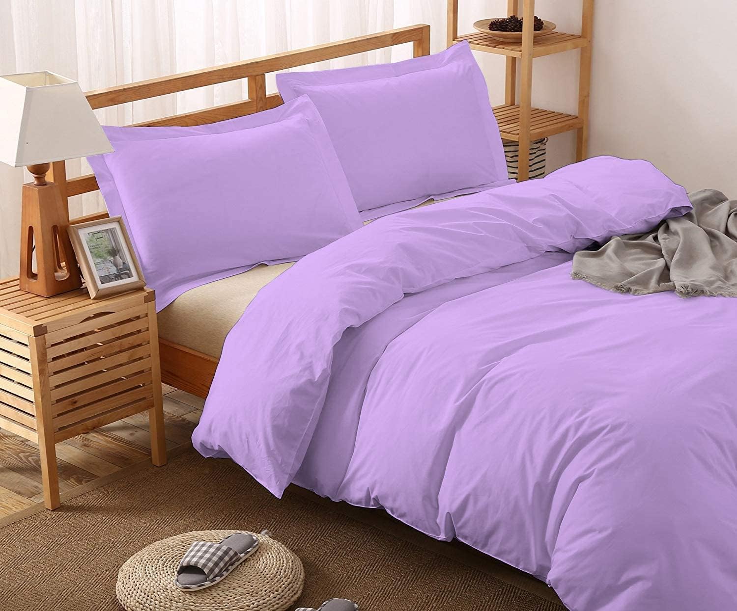 RRlinen 3 Piece Duvet Covet Set-Egyptian Cotton Comforter Cover with 2 Pillow Shams-600 Thread Counts- Hidden Zipper Closure & 4 Corner Ties Lightweight Lilac Duvet Cover for Eastern King Size Bed