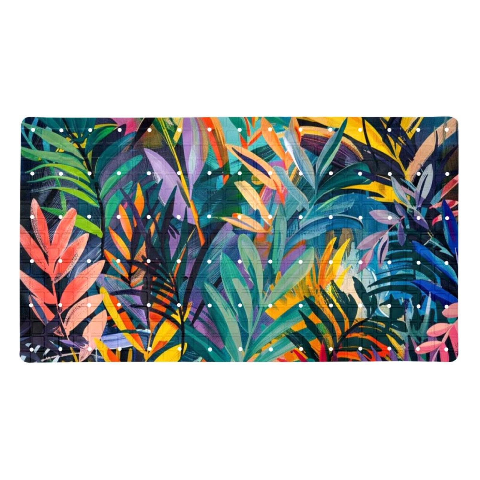 Alfombrilla de baño de hojas tropicales para duchas familiares seguras