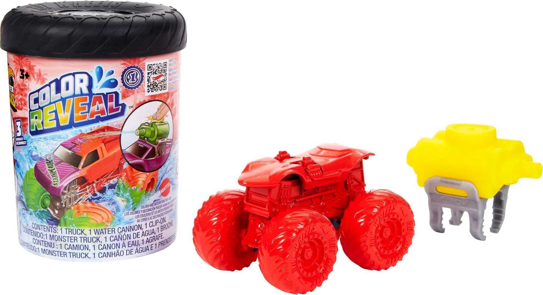 Monster Trucks Color Reveal Truck, 1 Toy Truck with Surprise Reveal & Repeat Color Change in Warm & Ice Cold Water, Toy for Kids Multi