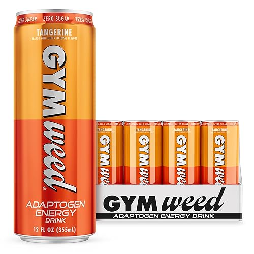 GYM WEED Adaptogen - Bebida energética, piña y pera (paquete de 12), bebida adaptogénica con cero azúcar, Ashwagandha, melena de león, cafeína y