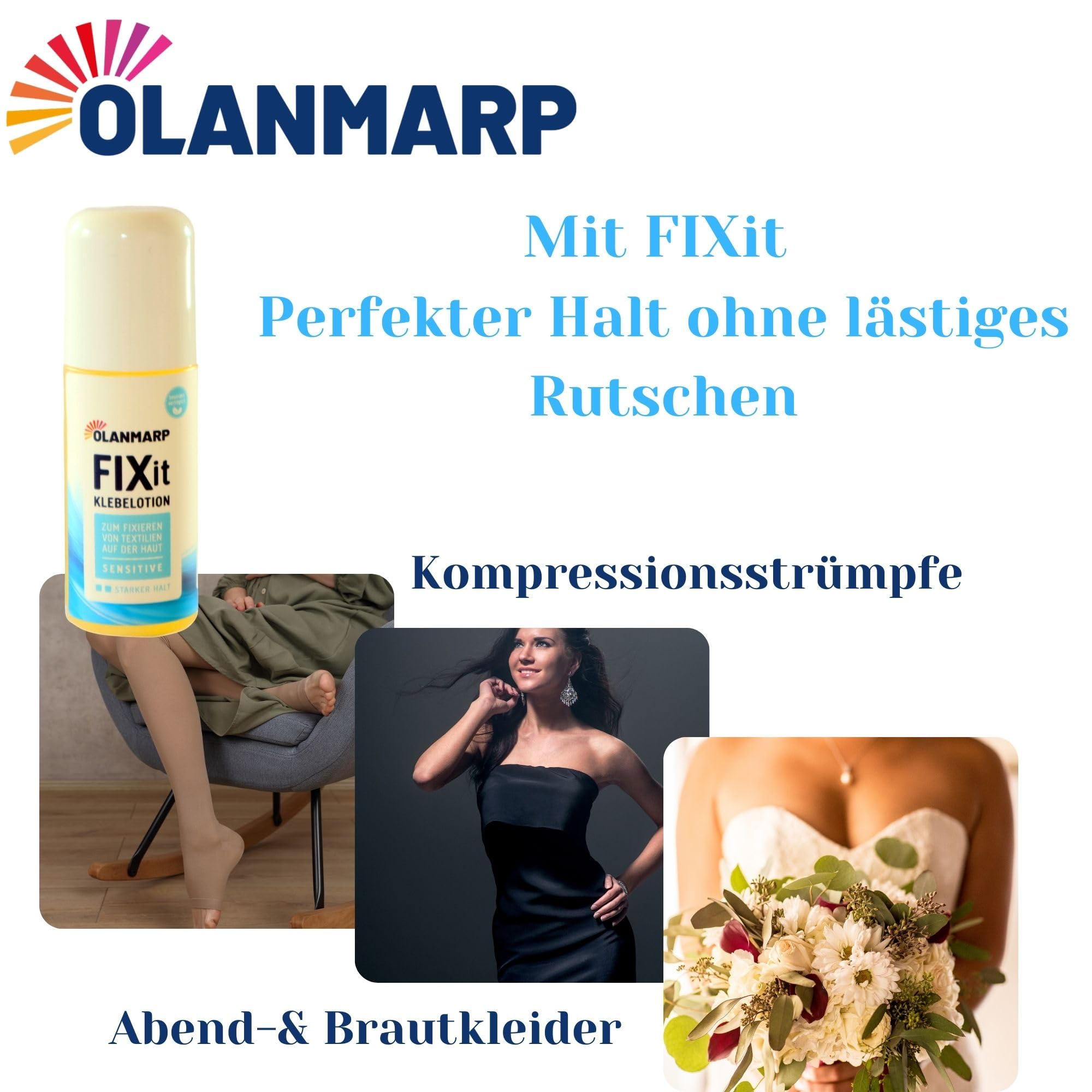 Colle pour la peau FIX IT - Lotion adhésive spéciale soluble dans l'eau pour textiles, bas de compression et plus - Fabriquée en Allemagne (60 ml)