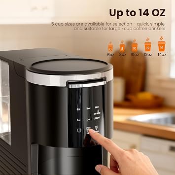 Kismile Single Serve Coffee Maker, 2 in 1 Drop Coffee Machine Compatible with K Cup & Ground Coffee, 5 Brew Sizes 6-14 Oz, 40oz Removable Water Tank,Self-Cleaning Function, Black