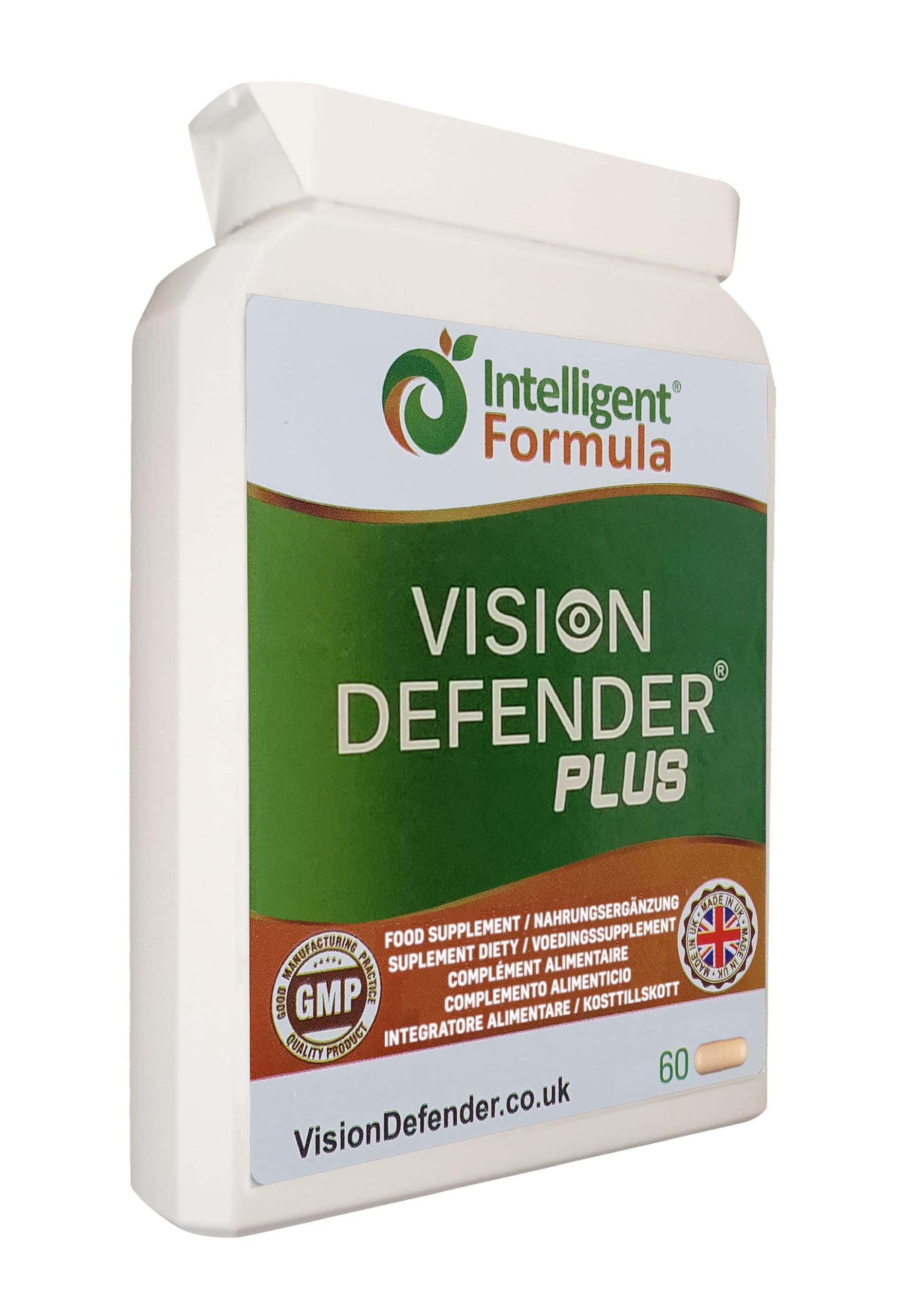 Vision Defender Plus Augengesundheit Ergänzung – Verbesserte AREDS2 Formel mit Meso-Zeaxanthin – 7 Essenzielle Nährstoffe (Lutein, Zeaxanthin, Vitamin C & E, Zink, Kupfer) – 60 Vegane Kapseln