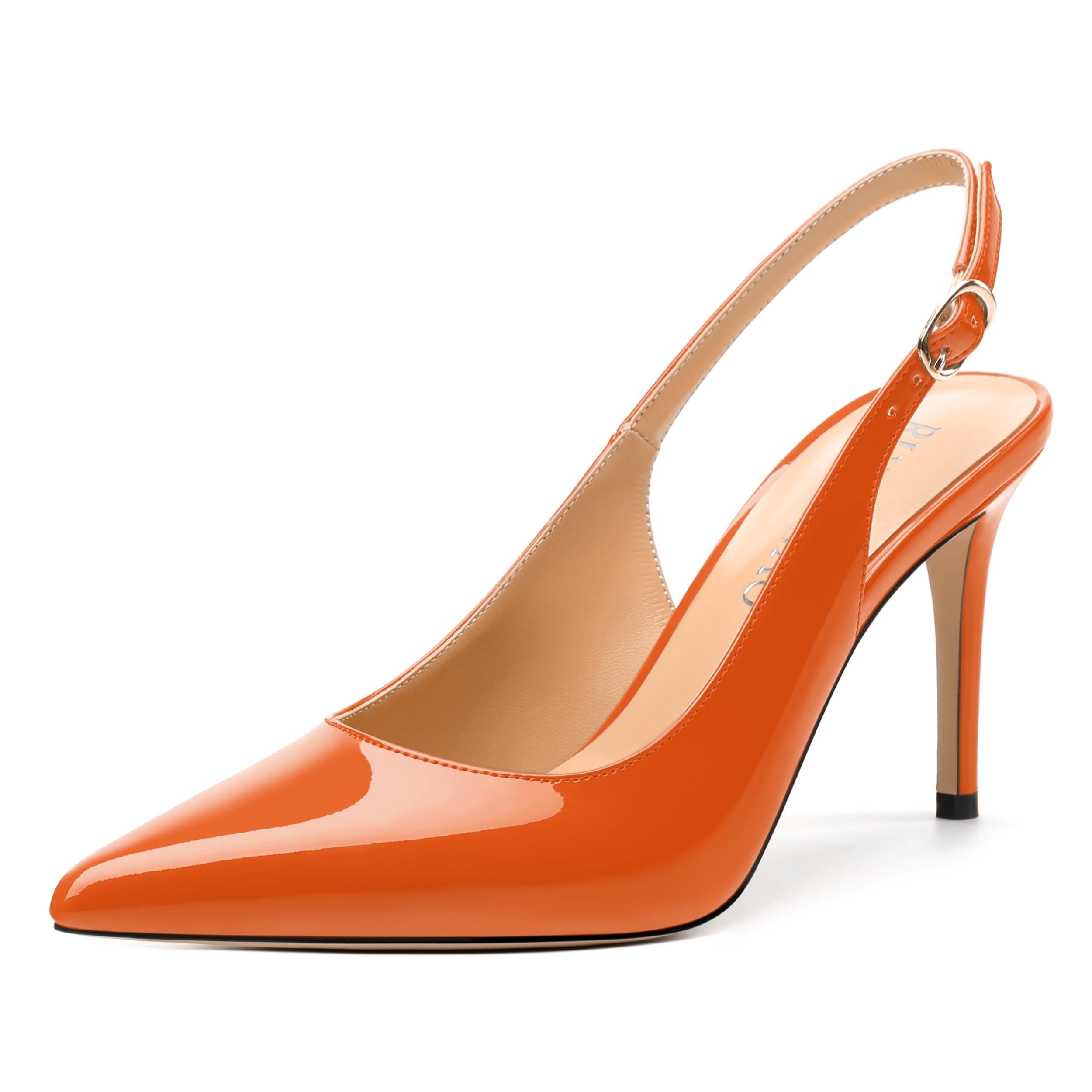 RLYGHWAO Women's Pumps, Slingback Pointed Toe Stiletto High Heels, Fashion Adjust Buckle Patent Shoes for Women 3.3 inch