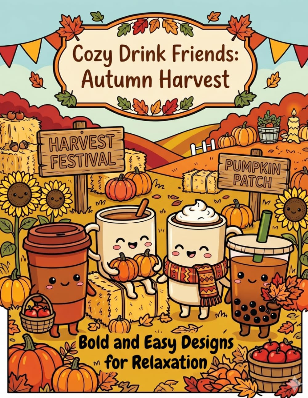 Cozy Drink Friends: Autumn Harvest: Bold and Easy Designs for Relaxation