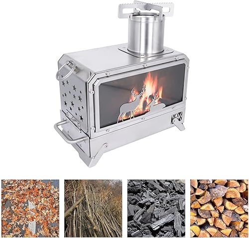 Miniatura 2 de Estufa de camping al aire libre portátil Estufa de acero inoxidable para cocinar al aire libre Calefacción y pesca BBQ Backpacking Estufa (M)