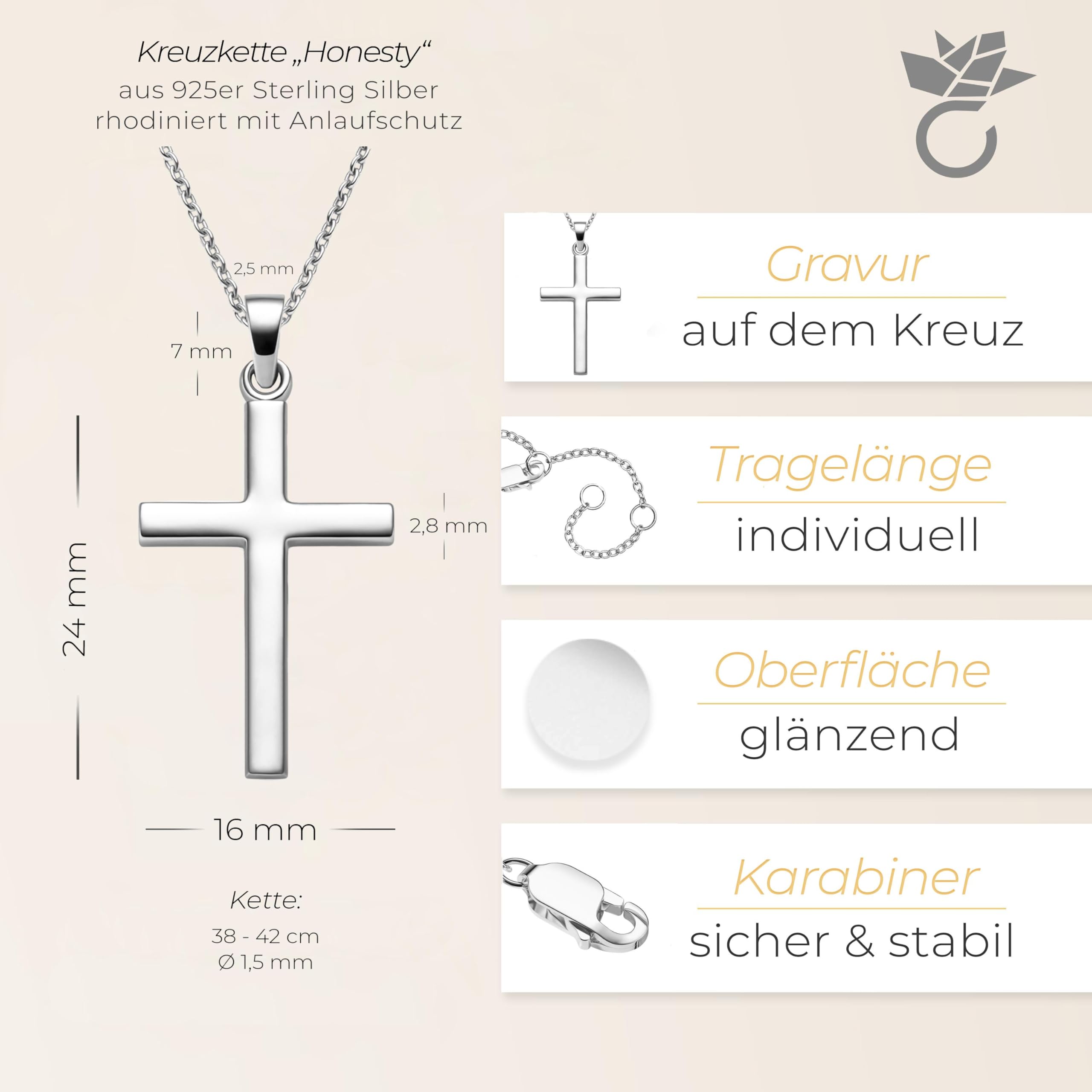 Kreuz Kette Kommunion Mädchen Junge Silber 925 mit Gravur, Geschenk Kinder | Kreuzkette Halskette Anhänger Taufkette Schmuck, Geschenke zur Erstkommunion Konfirmation Firmung Taufe Taufgeschenk