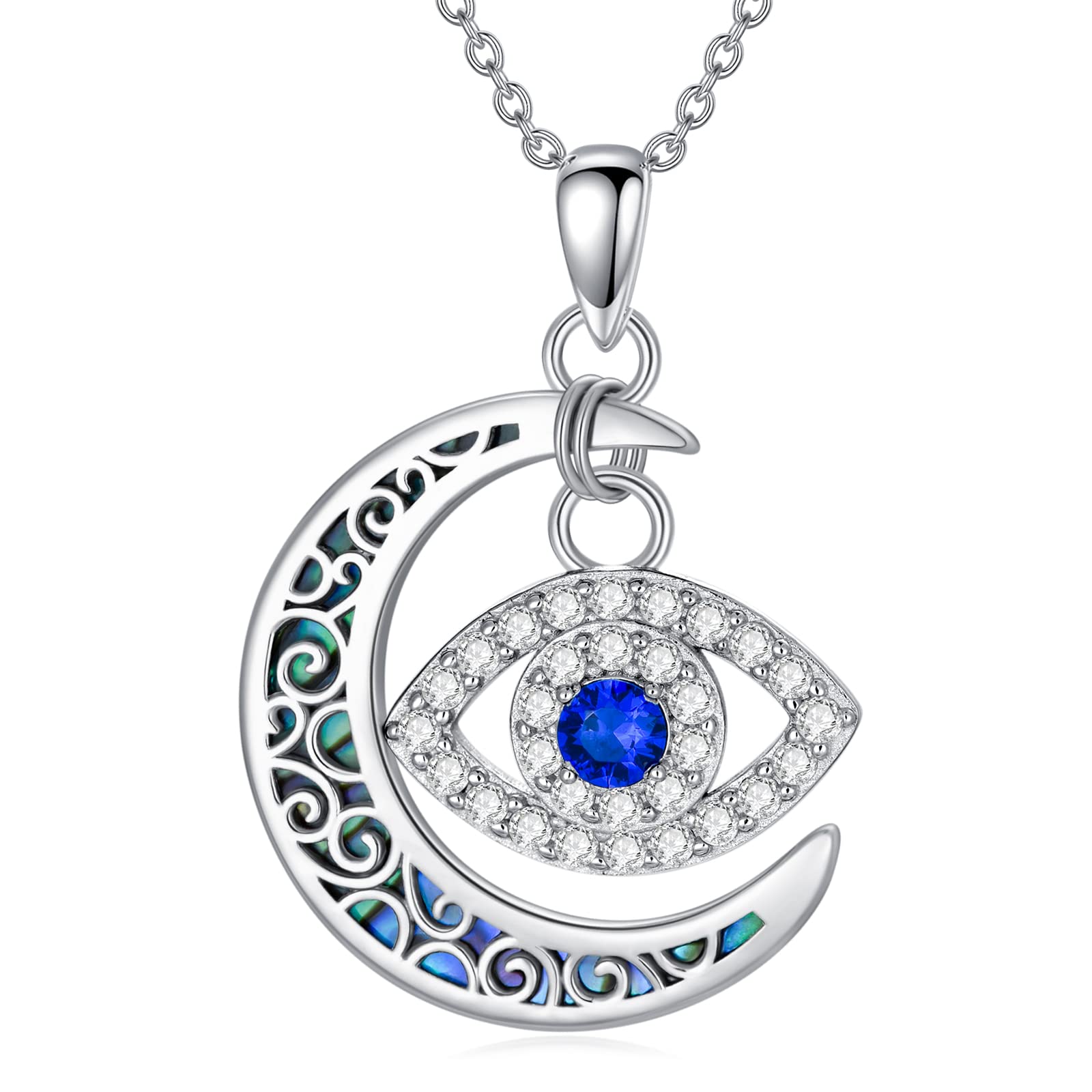 VONALA Böser Blick Halsketten Sterling Silber Mond Türkisches Böser Blick Nazar Boncuk Anhänger Halskette mit Abalone Muschel Religiöser Schutz Schmuck Amulett Geschenke für Damen