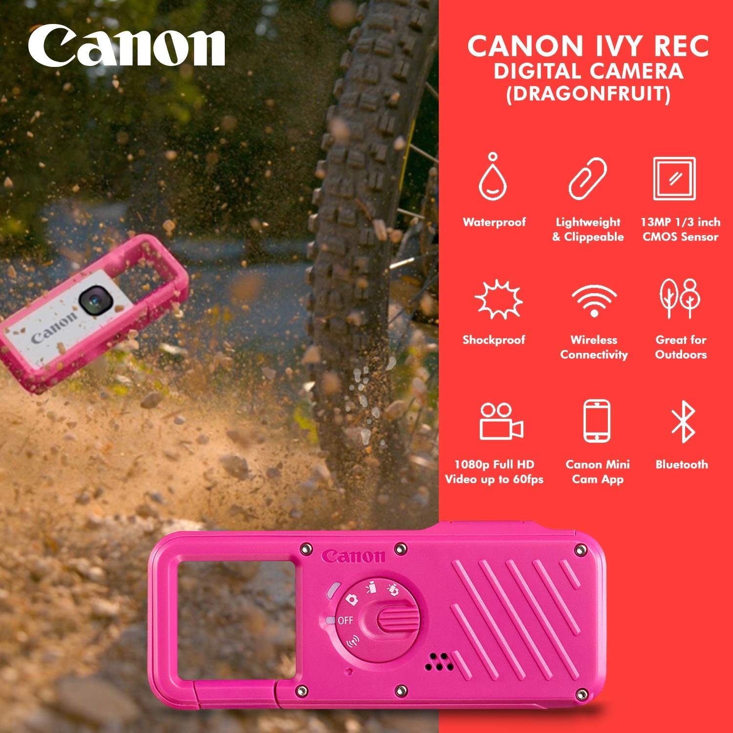 Canon Ivy REC Câmera Digital Externa (Dragonfruit) + FLT-STP Alça
