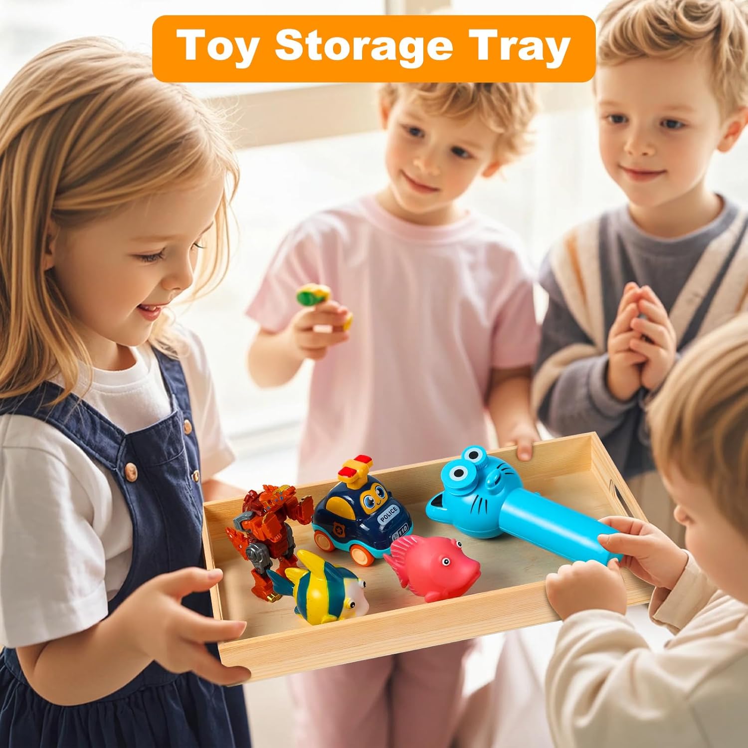 PONGJA Wooden Serving Trays with Handle - 7 Pieces Unfinished Wood Nested Breakfast Food Serving Trays for Craft Kids Montessori Snacks Home Decor Kitchen Party Dinner - Image 4