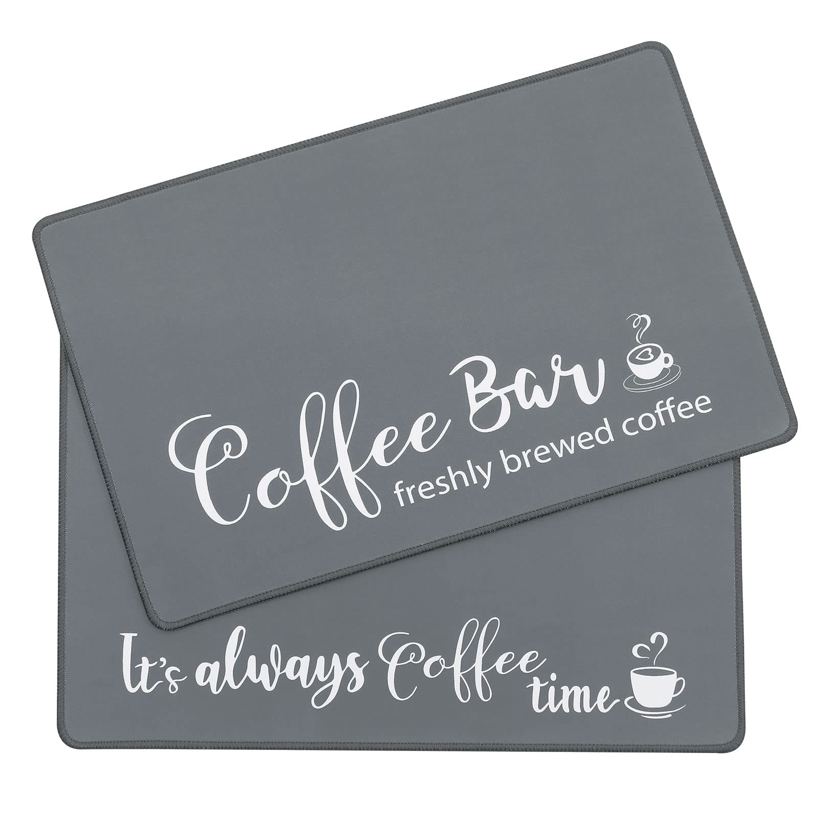 SHACOS Large Coffee Mats 2-Pack 16x24 Inch Absorbent Non Slip Under Coffee Maker Mats for Countertop Bar Accessories Heat Resistant, Gray