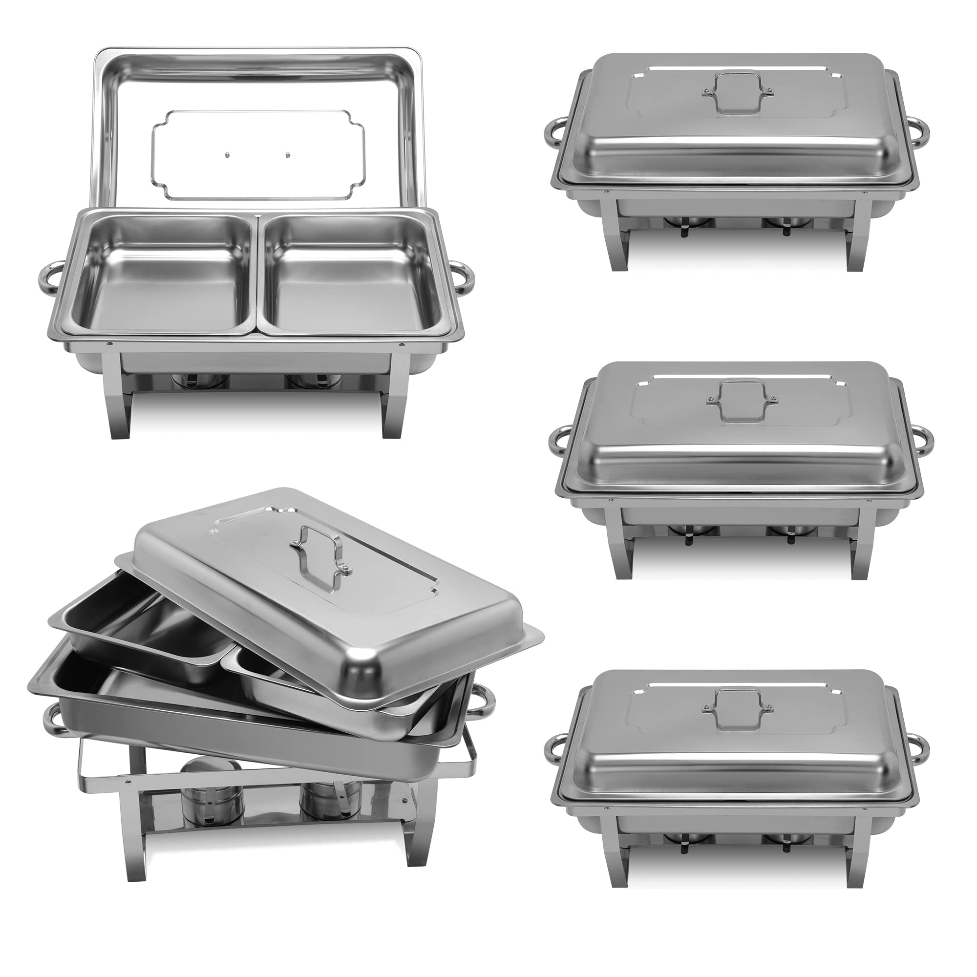 4 Pack 9QT Chafing Dish with Half Size Food Pans, Stainless Steel Chafer Complete Set, Food Warmer