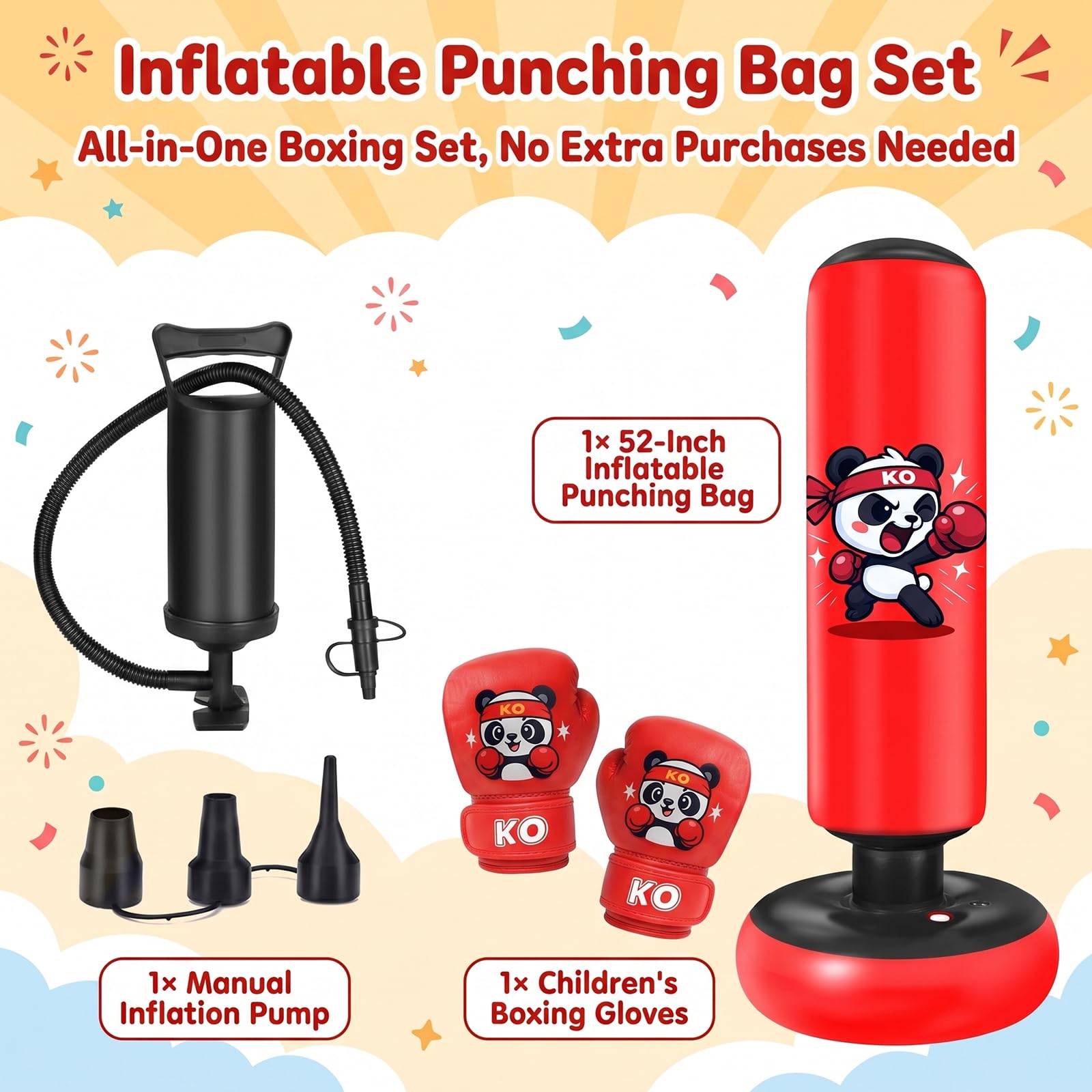 Sacco da boxe gonfiabile per bambini: Qoosea 122 cm, guantoni da boxe e pompa ad aria, giocattolo con dinosauro, regalo per bambini dai 3 agli 8 anni, sacco da boxe autoportante, facile da gonfiare