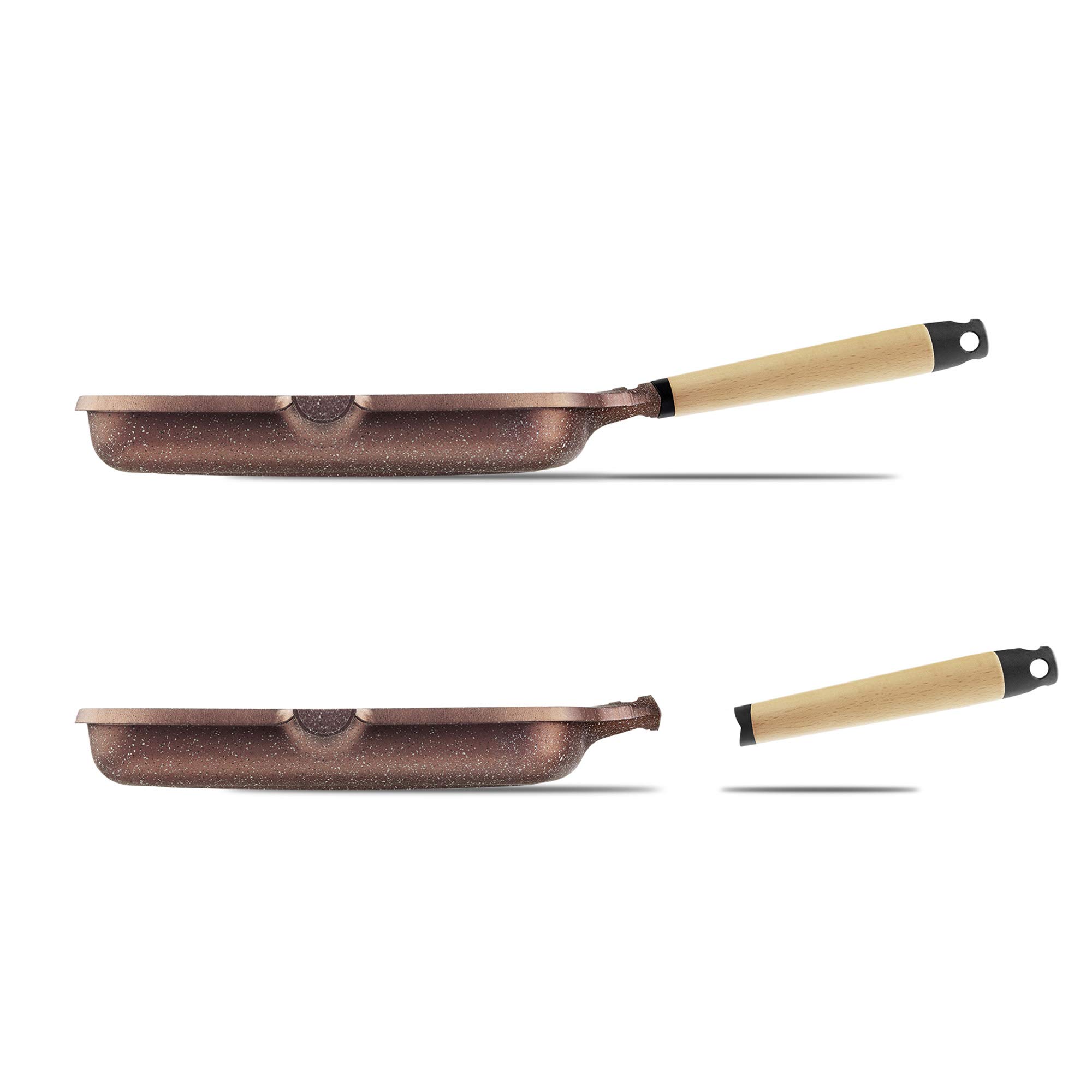CASTEY - Grill Asador de Inducción Castey, Modelo YG27, Color Terracota, Tamaño 27 cm, Mango de Madera de Cedro, Revestimiento Antiadherente, sin PFOA, Base Full Induction, Apta para Todas las Cocinas
