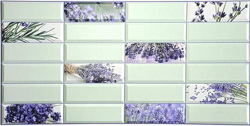 Miniatura 3 de Dundee Deco PG7037 Flores de lavanda sintética verde violeta, 3.1 pies x 1.6 pies, panel de pared 3D de PVC, decoración de paneles de pared de