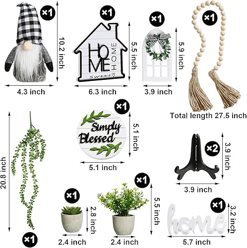 Miniatura 2 de Juego de 11 piezas de decoración de bandeja escalonada de granja con plantas suculentas artificiales, letrero de hogar dulce hogar, guirnalda de