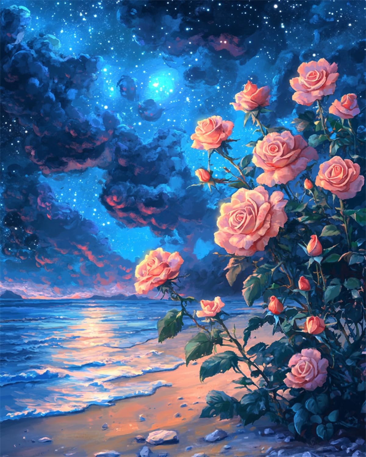 Taxpy 11CT Rosa De Playa Diy Punto De Cruz Kit Completo Paisaje De Fantasía Kits De Punto De Cruz Para Adultos Y Principiantes,Preimpresos,Estampados,Para Bordar,Manualidades. 80x100cm