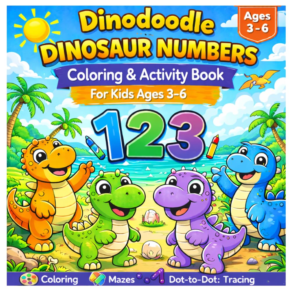 Dinodoodle Dinosaur Numbers: Coloring and Activity Book for Kids Ages 3–6