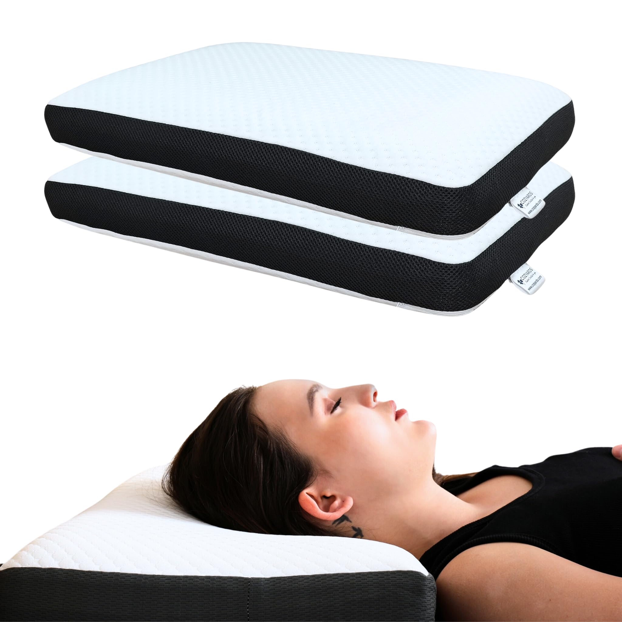 Set of 2 Orthopedic Memory Foam Pillows for Superior Neck and Shoulder Pain Relief, 1 Year Brand Warranty, Medium Soft Firm Ortho Pillow for Sleeping, Standard Size 22x14x4.5