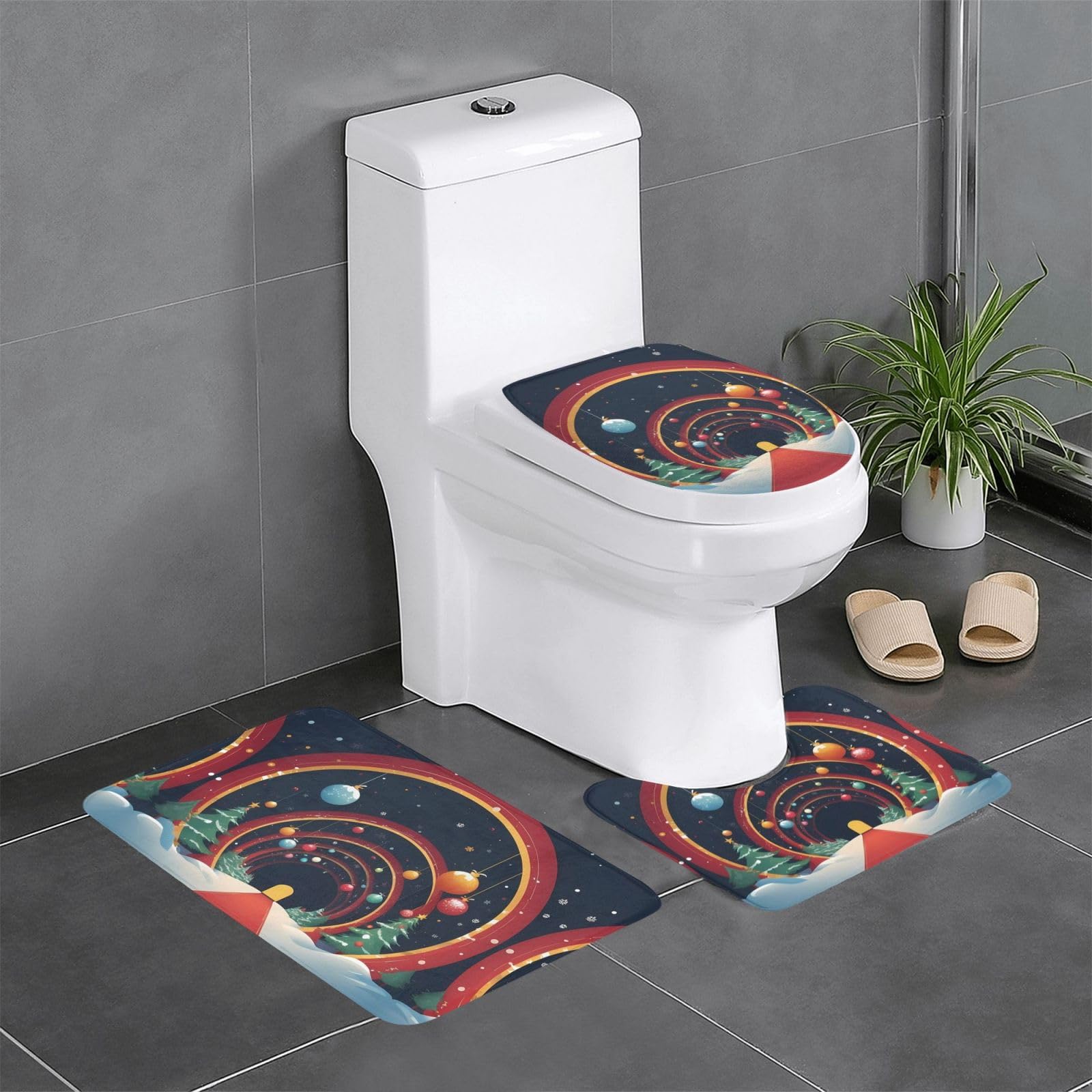 Tapis de salle de bain Noël antidérapant lavable lot de 3 tapis WC et lavabo 61cm