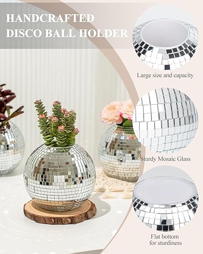 Miniatura 2 de Portalápices de bola de disco para escritorio, organizador de bolígrafos y brochas de maquillaje con lentejuelas plateadas, accesorios de discoteca