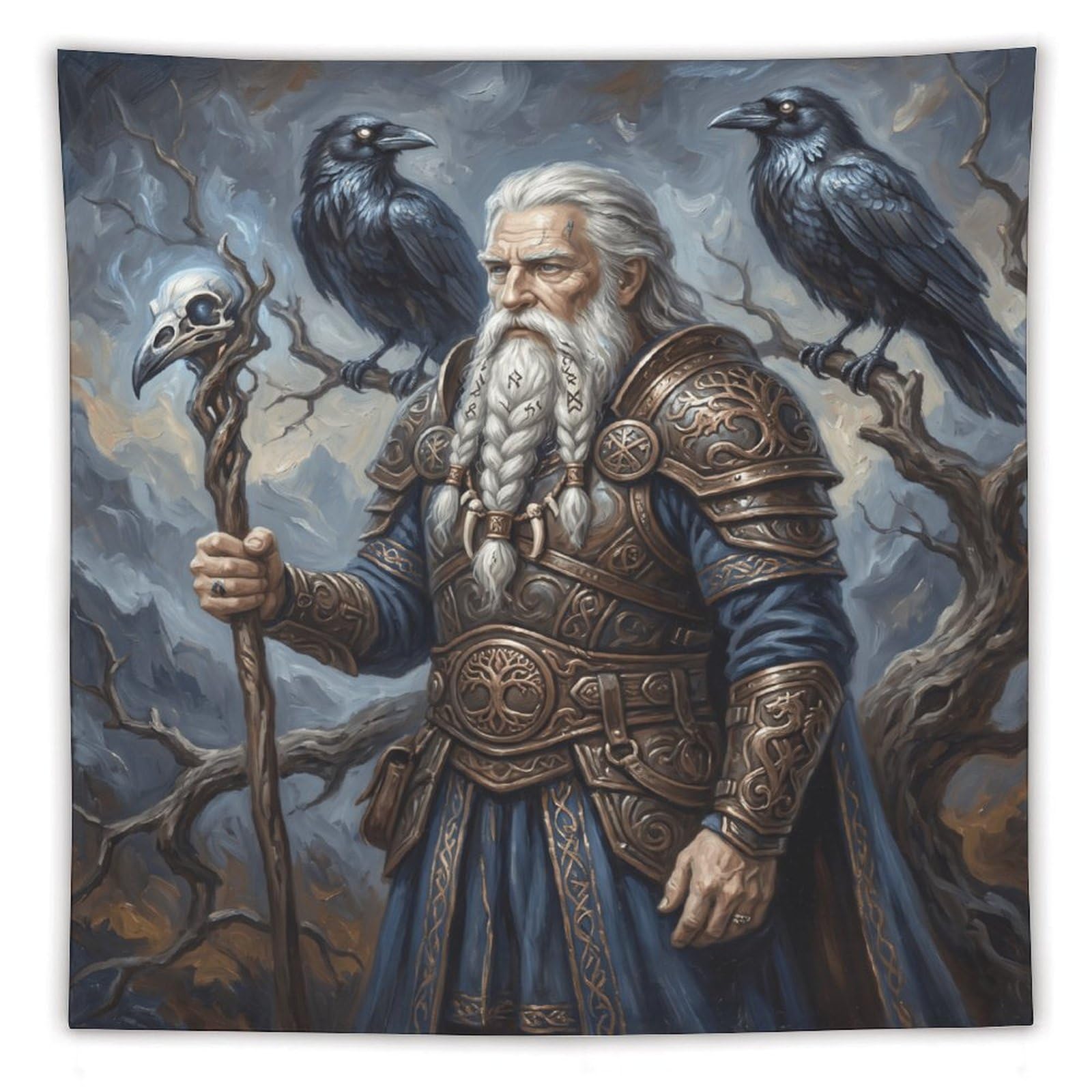 Norse Mythology Odin Wall Tapestry, Detailed Illustration, Backdrop
