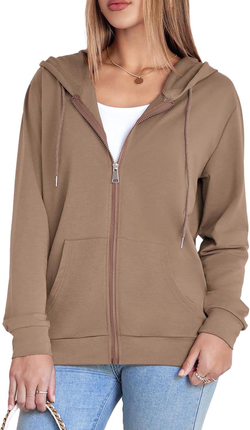 Women Zip Up Hooded Sweatshirts Long Sleeve Jacket Coat Outwear 2025 Fall Fashion
