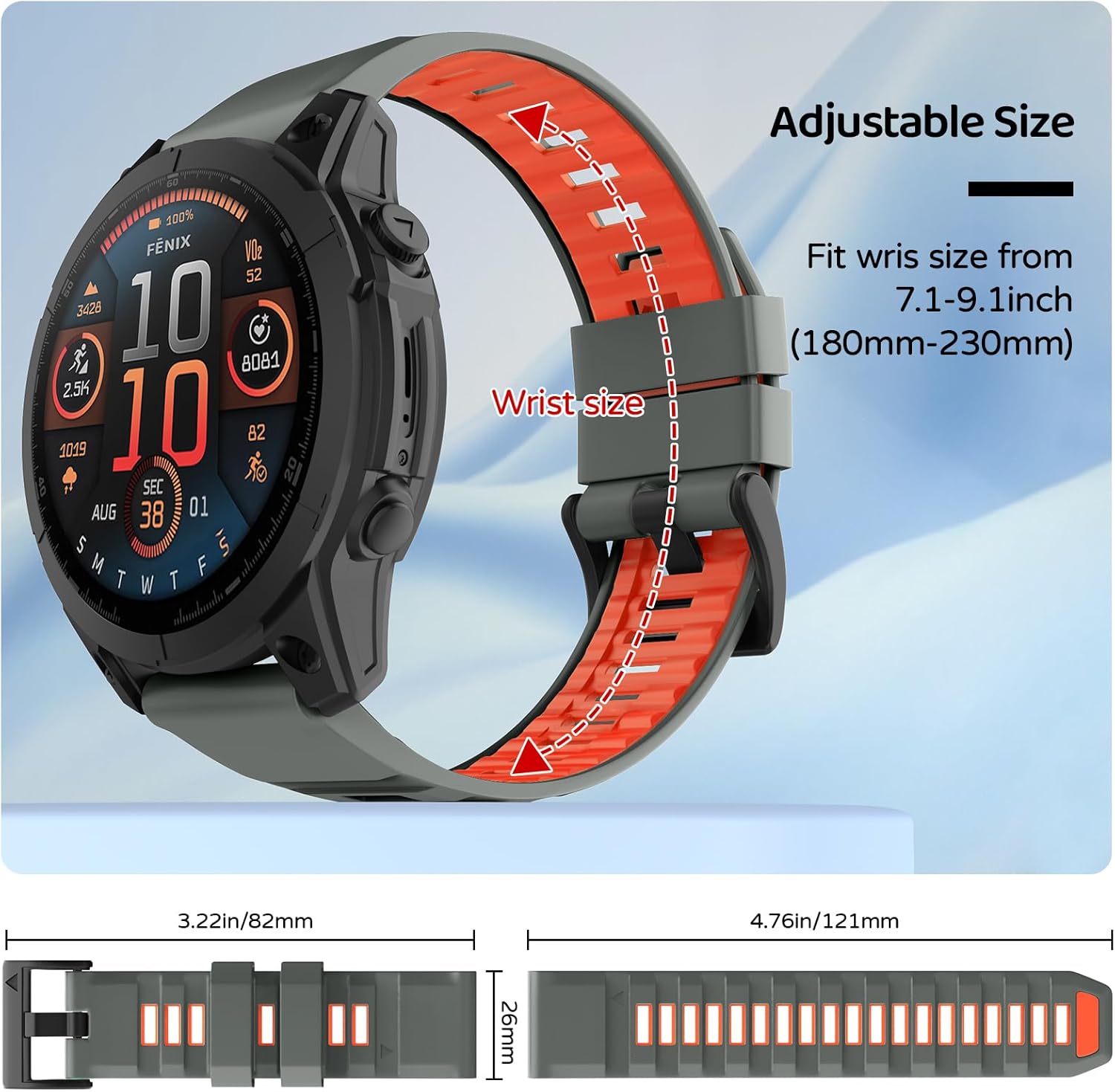 Watch Band for Garmin Fenix 8 51mm/Fenix 7X/Fenix 6X/Fenix 5X/Fenix 3/Quatix 8 51mm/Tactix 8 51mm, 26mm Silicone QuickFit Band - Image 4