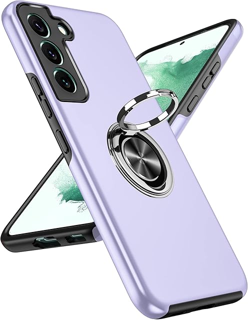 Samsung S22 Cover Case/Phone Case for Samsung Galaxy S 22 5G Cover Purple, Built-in 360 Ring Holder Shock proof Protection Silicone Hybrid Case Purple