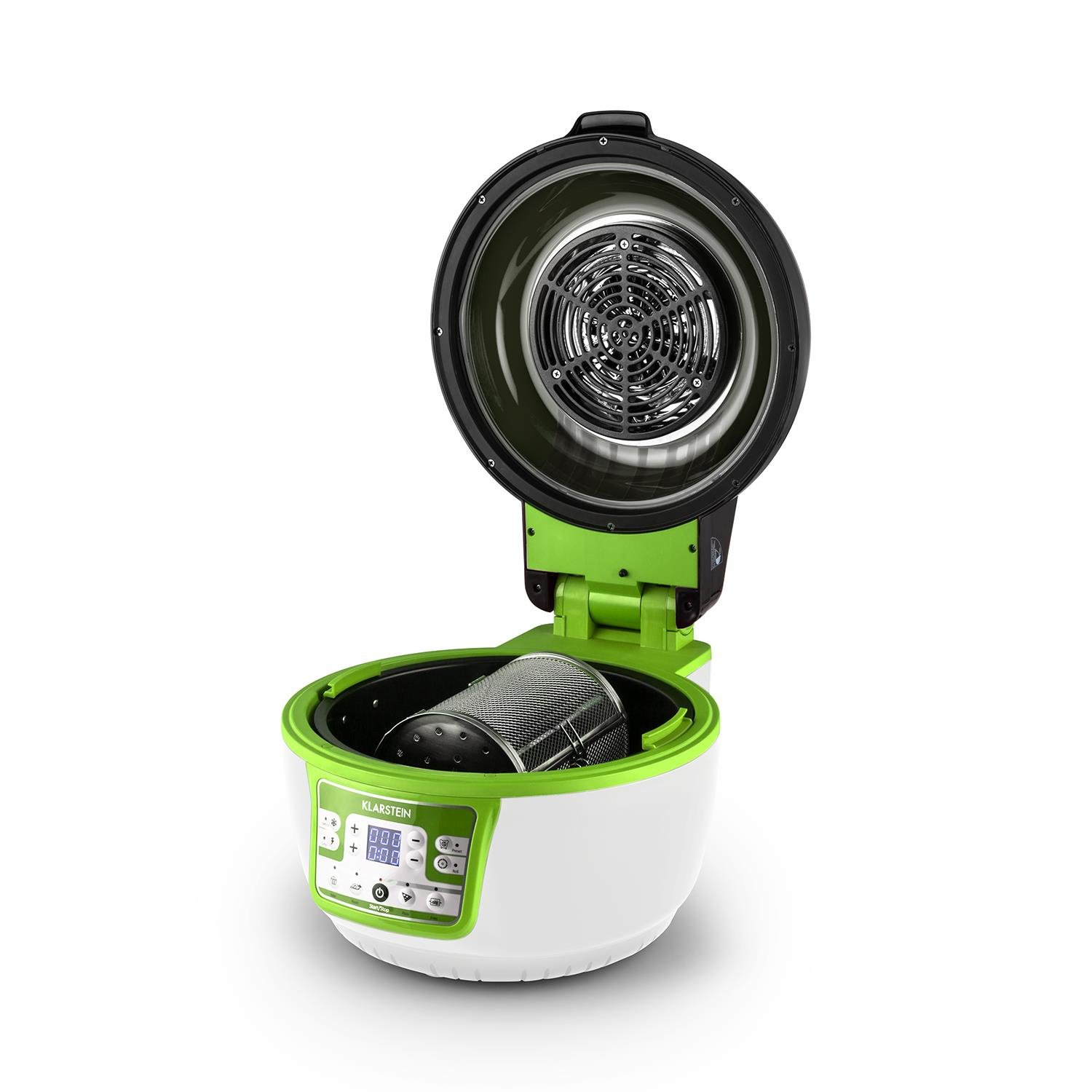 Klarstein VitAir Turbo Frytkownica beztłuszczowa - 1400 W frytkownica, Airfryer z komorą 10 litrów, 50 do 230 °C, Timer, Element halogenowo-podczerwony, Design kopułowy, zielono-biała