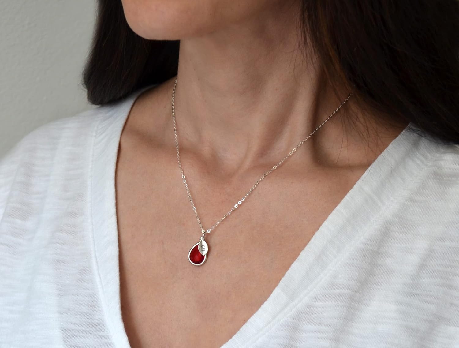 Personalized, Teardrop Birthstone Necklace, Bridesmaid Necklace, Custom Initial Necklace, Gift for Her - Image 3