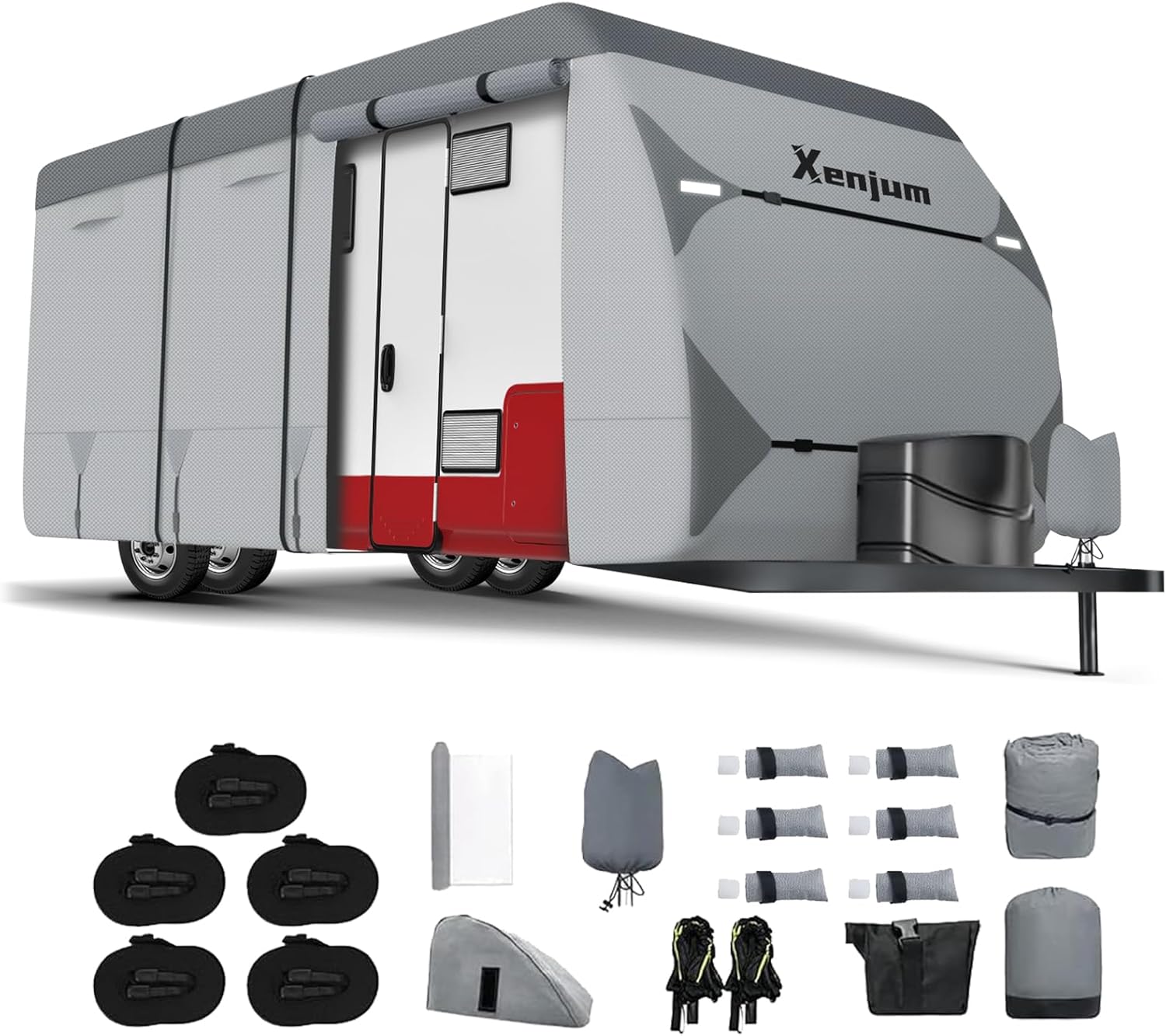 Travel Trailer RV Cover, Upgraded 7 Layers RV Cover for 24-27ft, Utility Camper Cover with 6 Gutter Covers & a Tongue Jack Cover, Weatherproof & UV Resistant for Motorhome Outdoor Storage 24-27FT- 330"Lx102"W x104"H