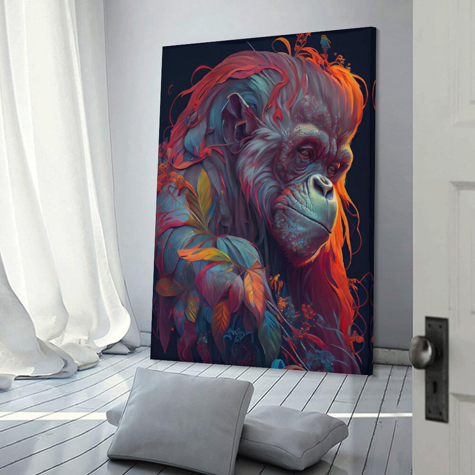 Junmoney Frame-The Wise Orang Utan The Wise Orang Utan Wall Art Print, 20X30inch(50X75cm), For Bedroom Walls, Guest Spaces Or Lounges, Home Artwork With A Soft Interior Feel