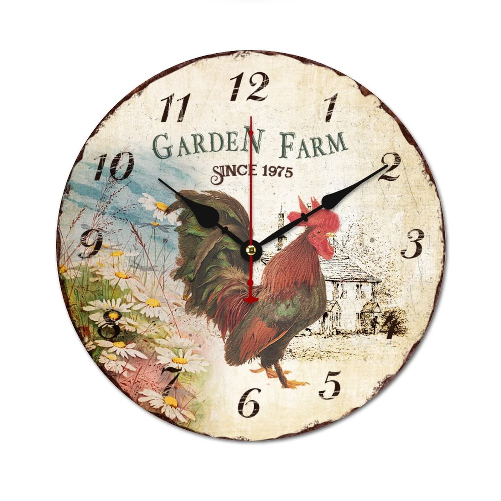 Horloge murale ronde en bois Garden Farm objet de décoration haut de gamme