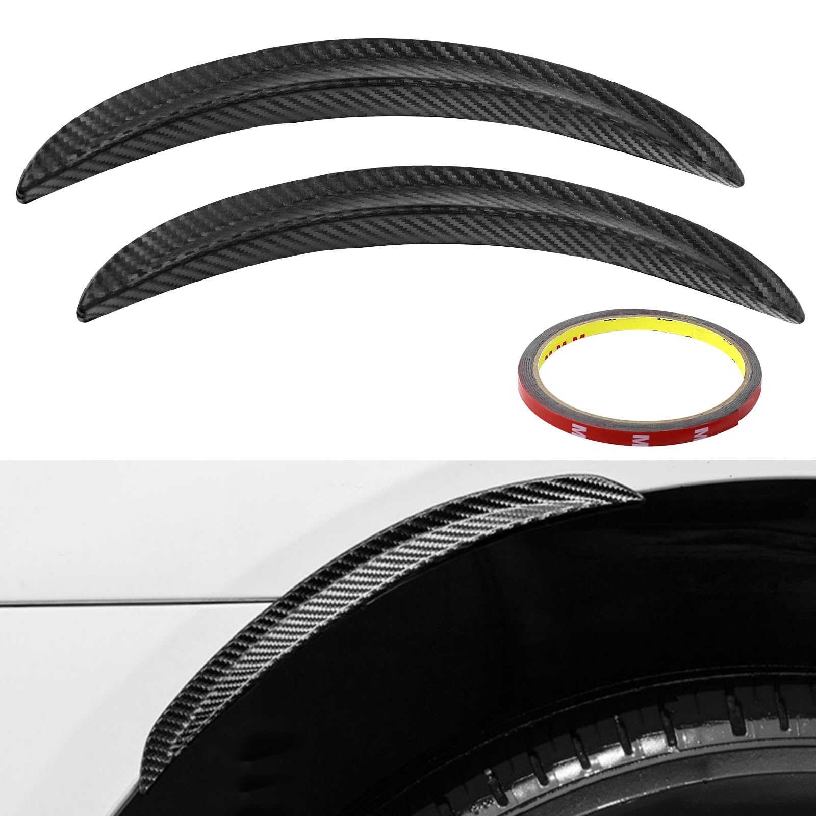 Ongfuwu 2PCS Wheel Tires Eyebrow Strip, 9.8" Carbon Fiber Car Wheel Arch Trim, Anti Collision Rubber Fender Flare Arch Lip Trim Strips, Universal