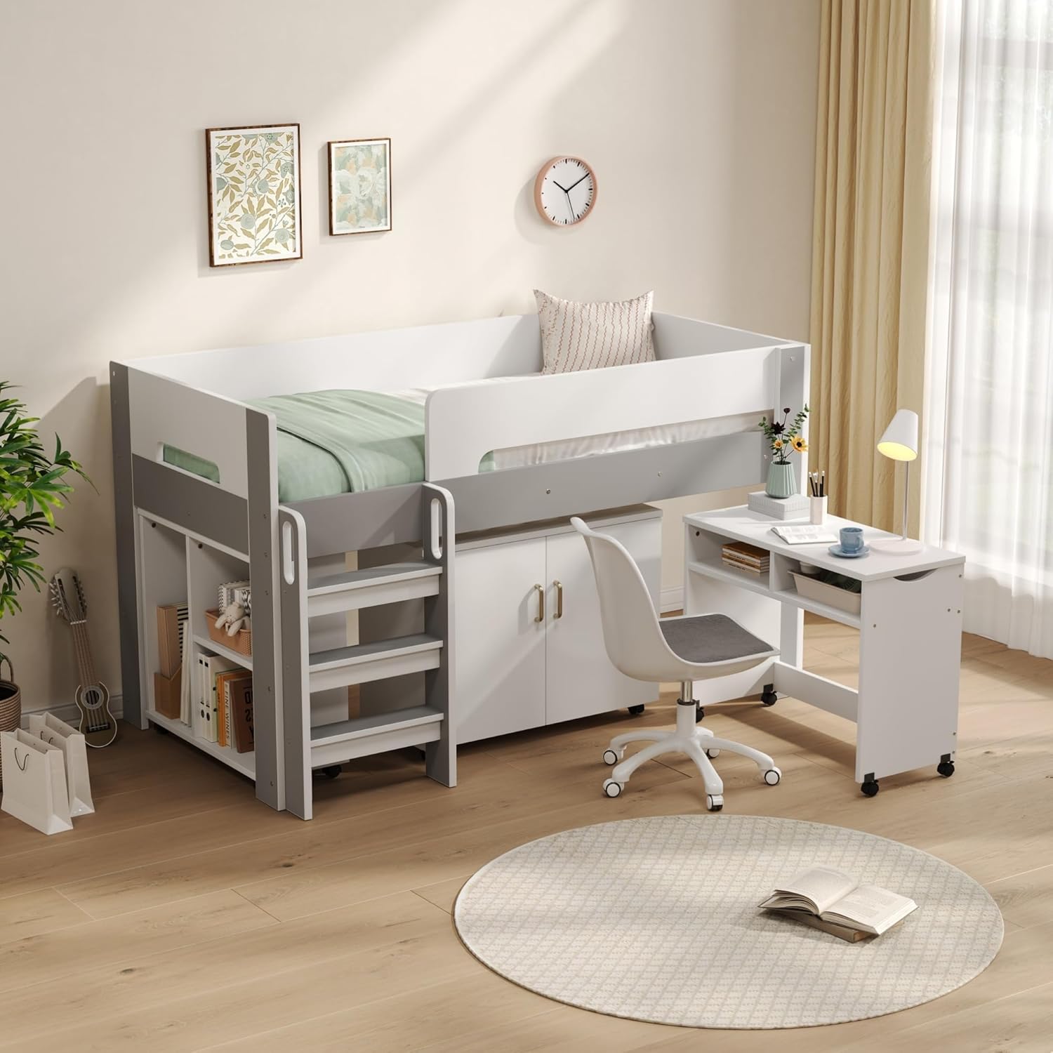 大人気！システムベッド 高さ120cm シングル一人暮らし ナチュラル+ホワイト 大人気！システムベッド 高さ120cm シングル一人暮らし ナチュラル+