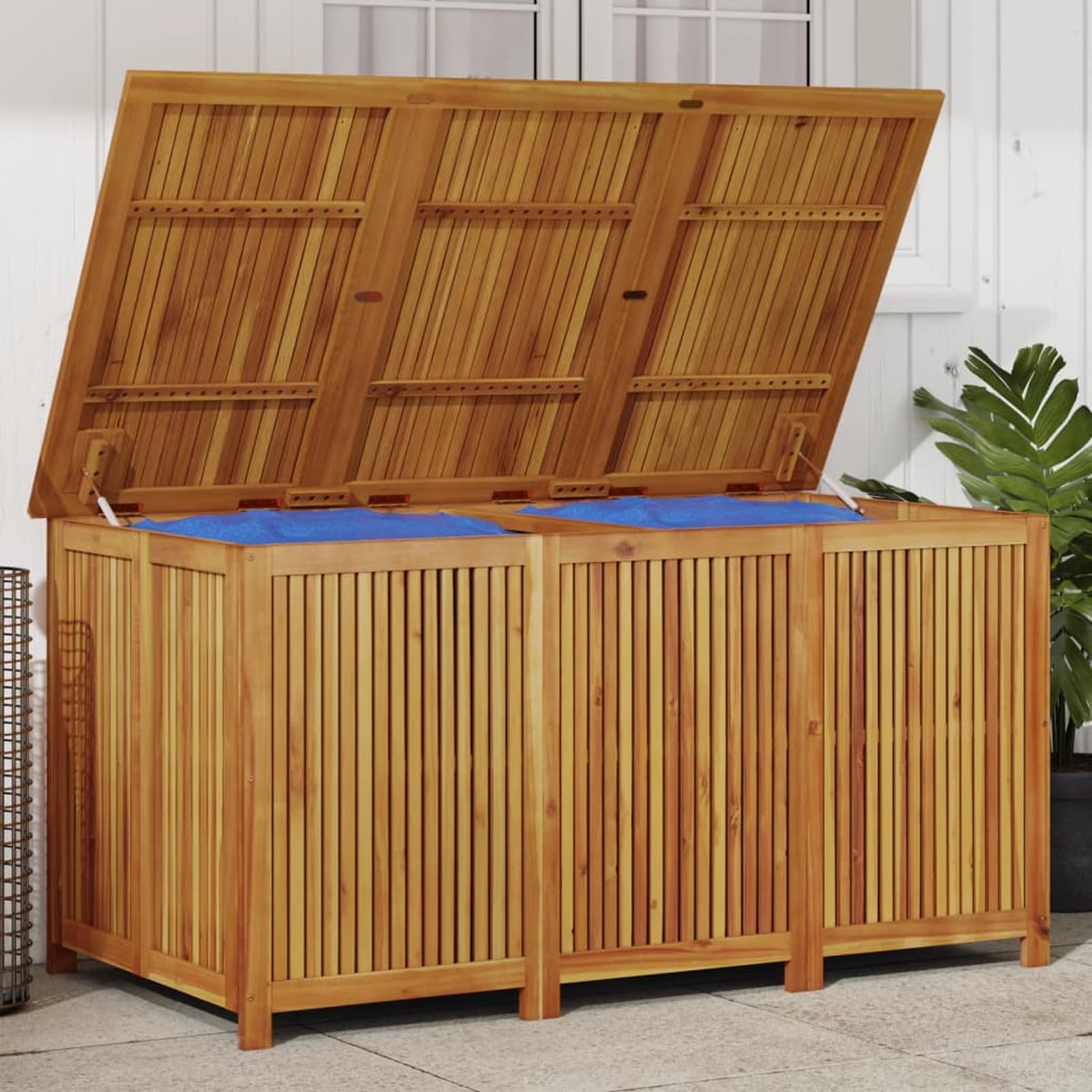 IKAYAA Gartenbox Wasserdicht XXL Akazien-Massivholz Auflagenbox Wetterfest Kissenbox Werkzeugkasten Gerätebox Gartentruhe Holz 150 x 80 x 75 cm