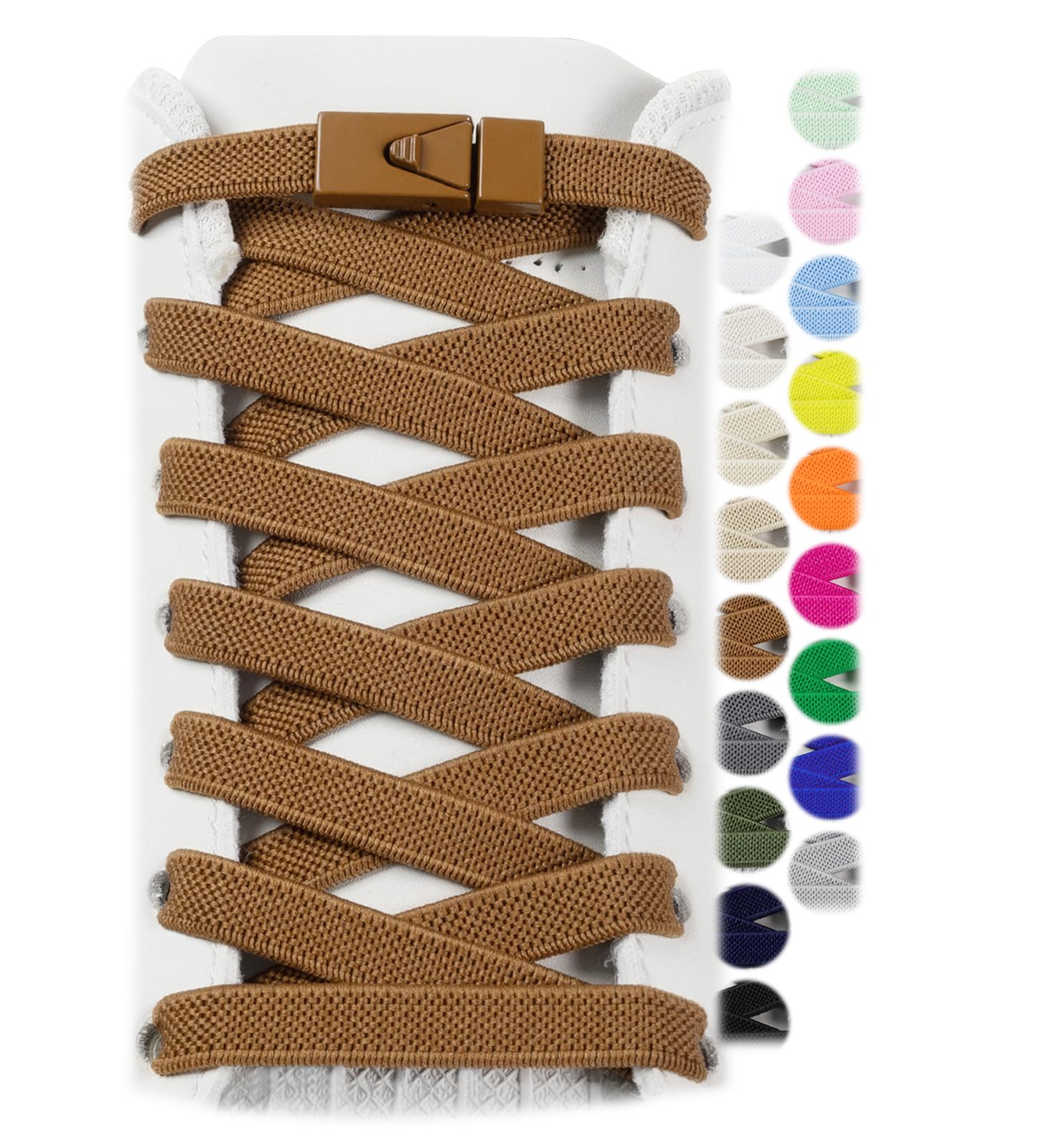 Stepace 2 Paar Elastische Schnürsenkel ohne Binden - 8mm Breit Flache Hohe Elastizität mit Metallschnalle für Sneaker Kinder Erwachsene Braun 120