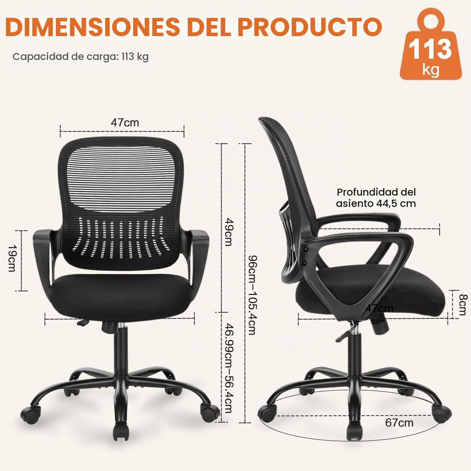 Sweetcrispy Silla de Oficina ergonómica, de Escritorio con Soporte Lumbar, reposabrazos Ajustables, Regulable en Altura, Adecuada para Dormitorio