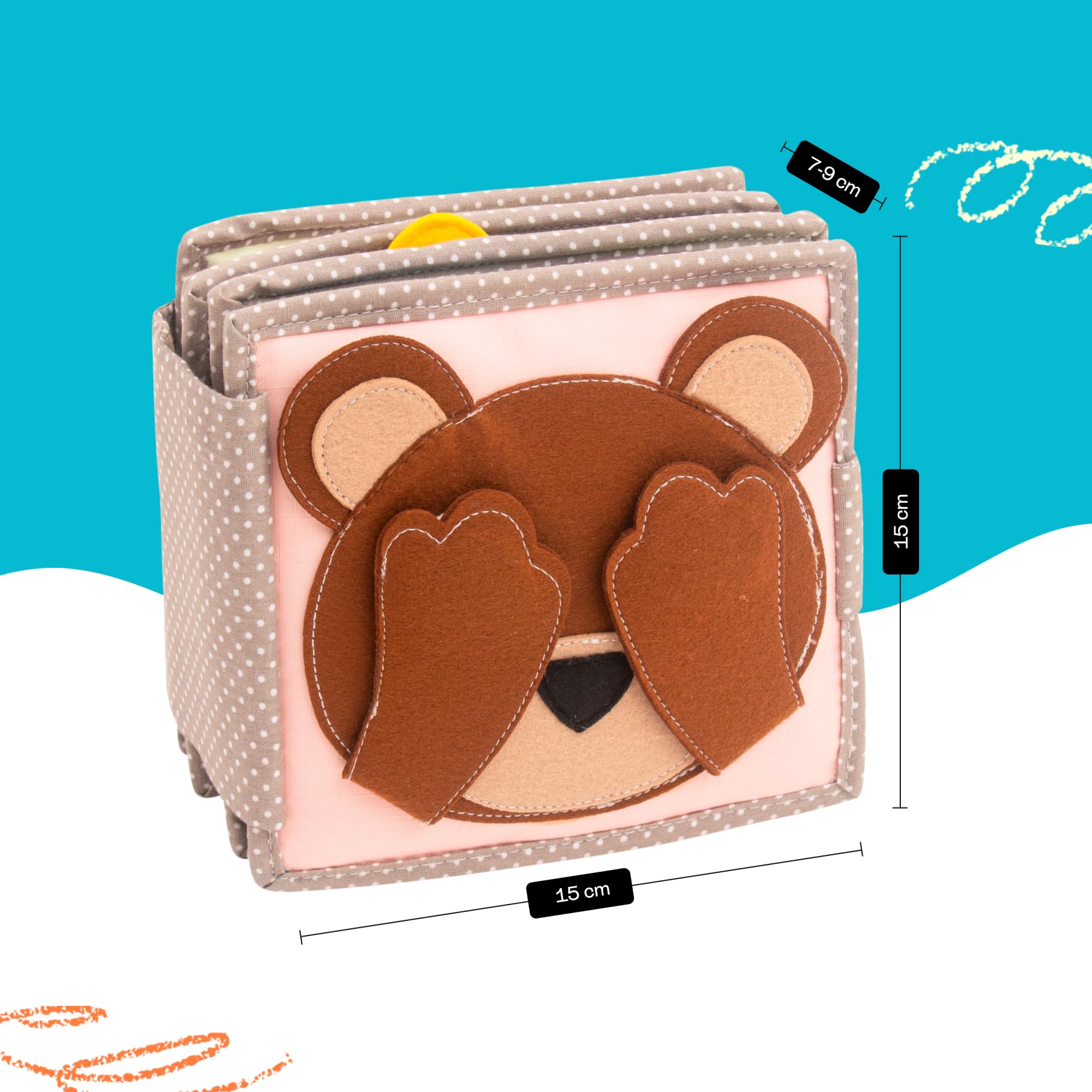 Jolly Designs Mini Quiet Book Peek-a-Boo - Montessori Toys a partir de 6 meses - Promueve la motricidad y la percepción sensorial - Libro de tela para bebés - Libro de fieltro hecho a mano - Perfecto